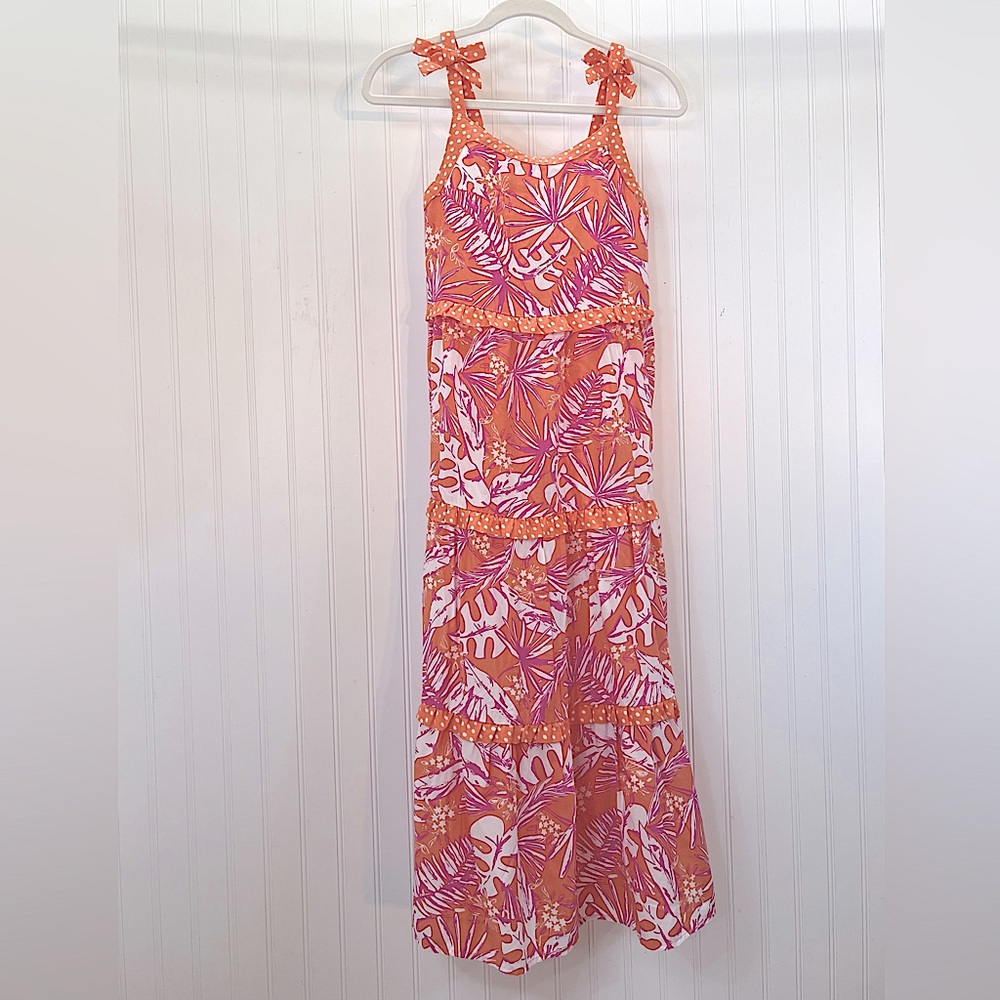 Cat & Jack Maxi Sundress Tropical Floral Polka Dot Orange & Pink Girls XL 14/16